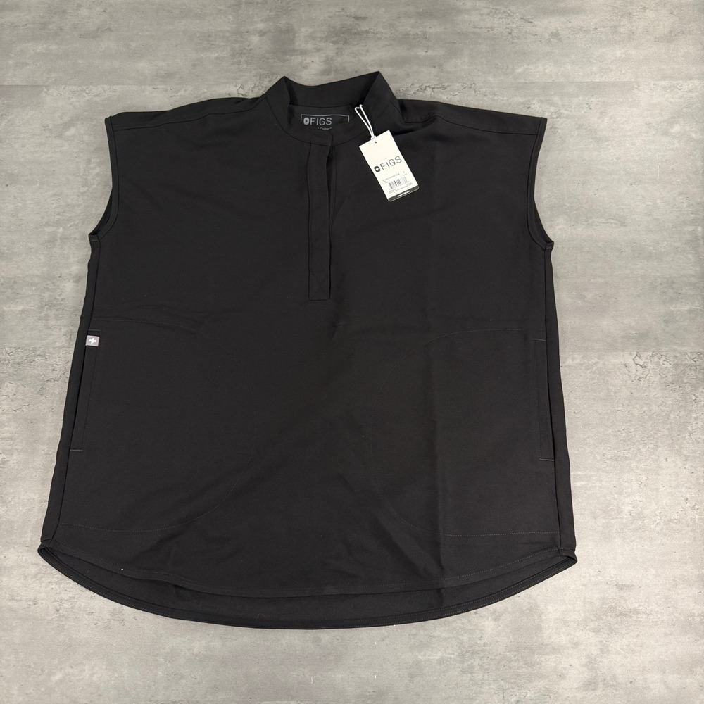 FIGS Scrub Top Womens S Rafaela Black Oversized Sleeveless Technical FIONx